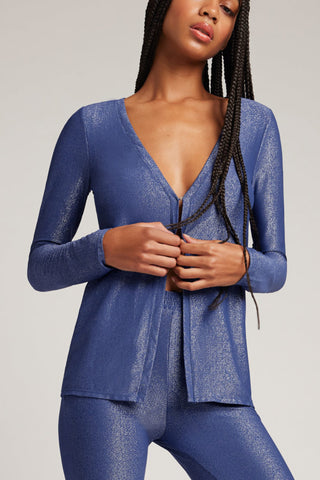 Detail view of Disco Open Cardi in Navy for sizer