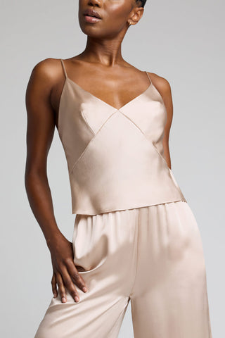 Detail view of Eclipse Washable Silk Cami in Fizz for sizer