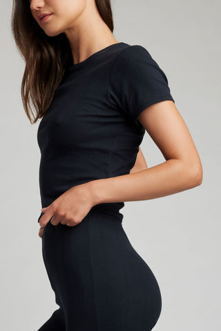 Detail view of Pointelle Baby Tee in Black for sizer