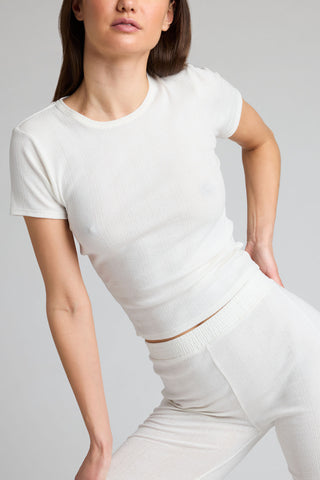 Detail view of Pointelle Baby Tee in White for sizer