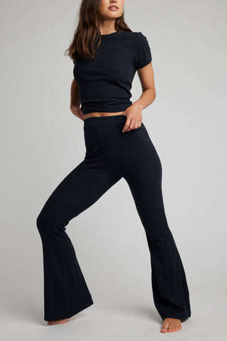 Detail view of Pointelle Flare Pant in Black for sizer