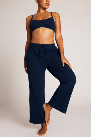 Detail view of Waffle Knit Cropped Track Pant in Navy for sizer