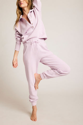 Detail view of Waffle Knit Jogger in Lilac for sizer