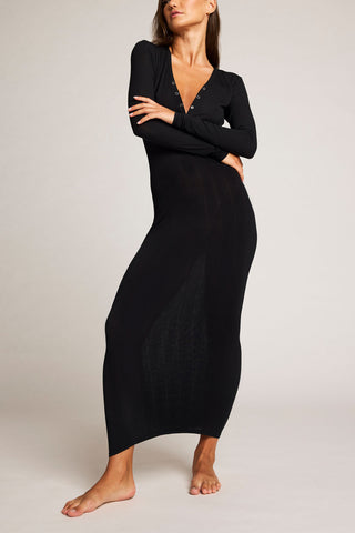 Detail view of Whipped Henley Dress in Black for sizer