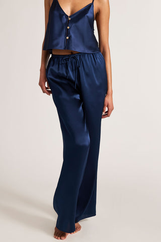 Detail view of Eclipse Washable Silk Drawstring Pant in Navy for sizer