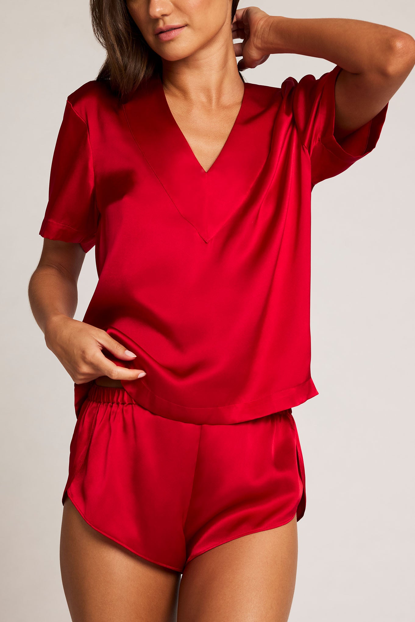 Eclipse Washable Silk V-Top in Cerise