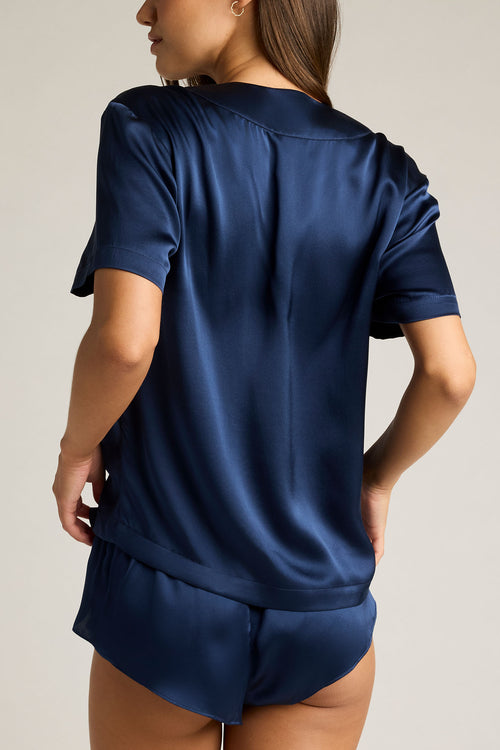 Eclipse Washable Silk V-Top in Navy