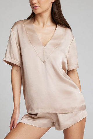 Detail view of Eclipse Washable Silk Deep V-Top in Fizz for sizer