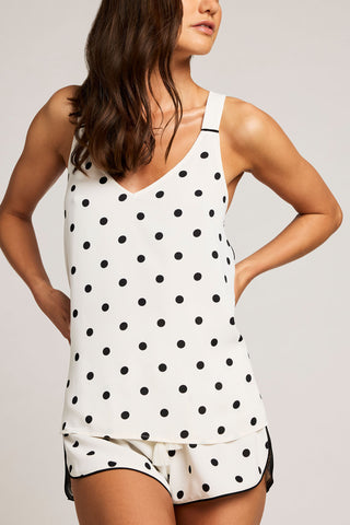 Detail view of Supreme Tank in Black Dot for sizer