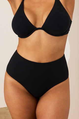 Detail view of Swim High Waist Bottom in Black for sizer