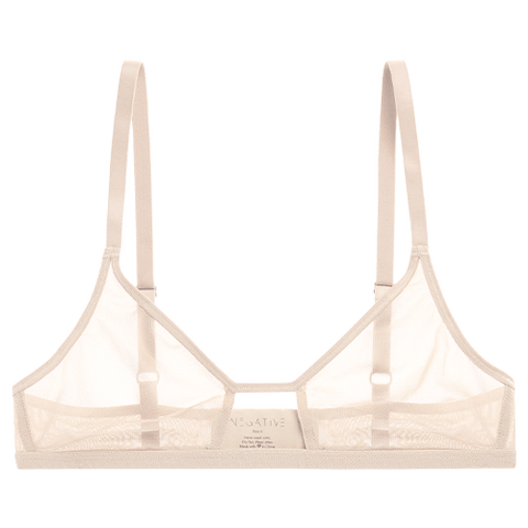 Detail view of Sieve Cutout Bra in Peach for sizer
