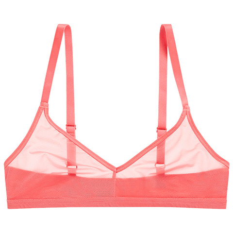 Detail view of Sieve Non-Wire Bra in Coral for sizer