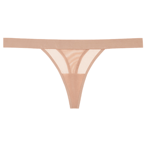 Detail view of Sieve Thong in Buff for sizer