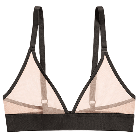Detail view of Sieve Triangle Bra in Buff + Black for sizer