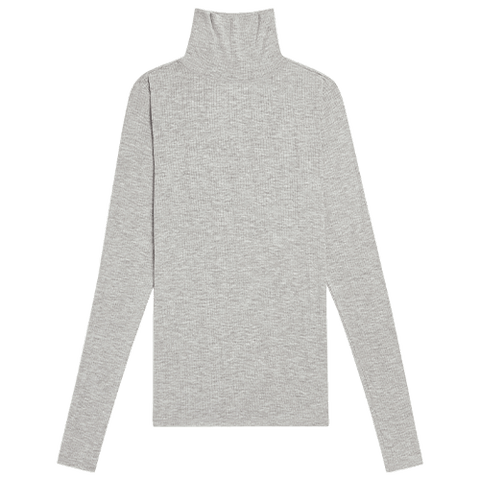 Detail view of Whipped Turtleneck in Heather Grey for sizer